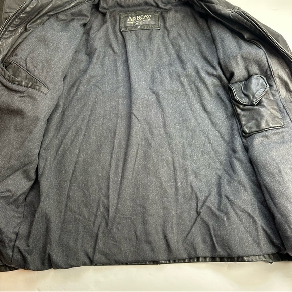 Arrow Leather Bomber Jacket Men's Size Medium Black Moto Medium Weight Lined - Picture 3 of 10